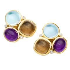 Cassandra Goad Amethyst Smoky Quartz Blue Topaz Gold Fuscata Earrings 