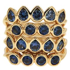 Pear Shape and Round Sapphire Gold Multi-Band Stacking Ring