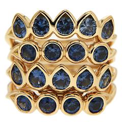 Pear Shape and Round Sapphire Gold Multi-Band Stacking Ring 11