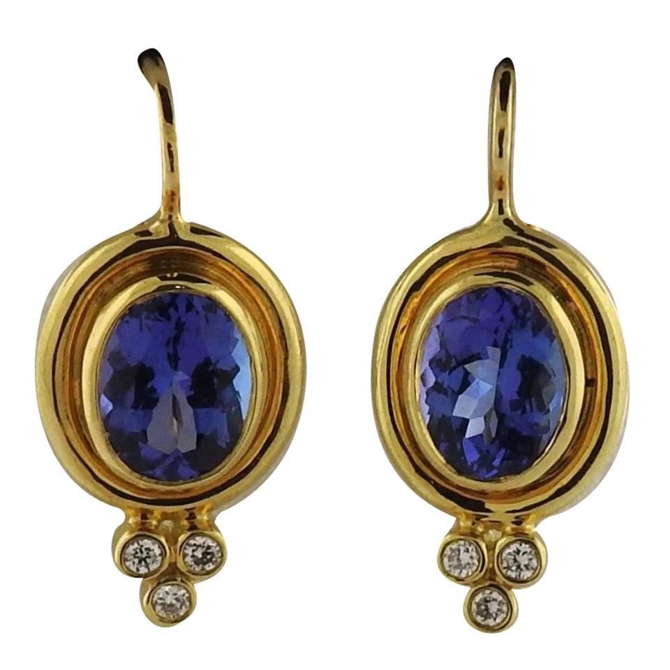 Temple St. Clair Faceted Tanzanite Diamond Gold Earrings