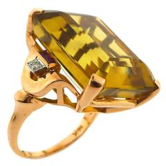 1940s Citrine Ruby Diamond Gold Ring