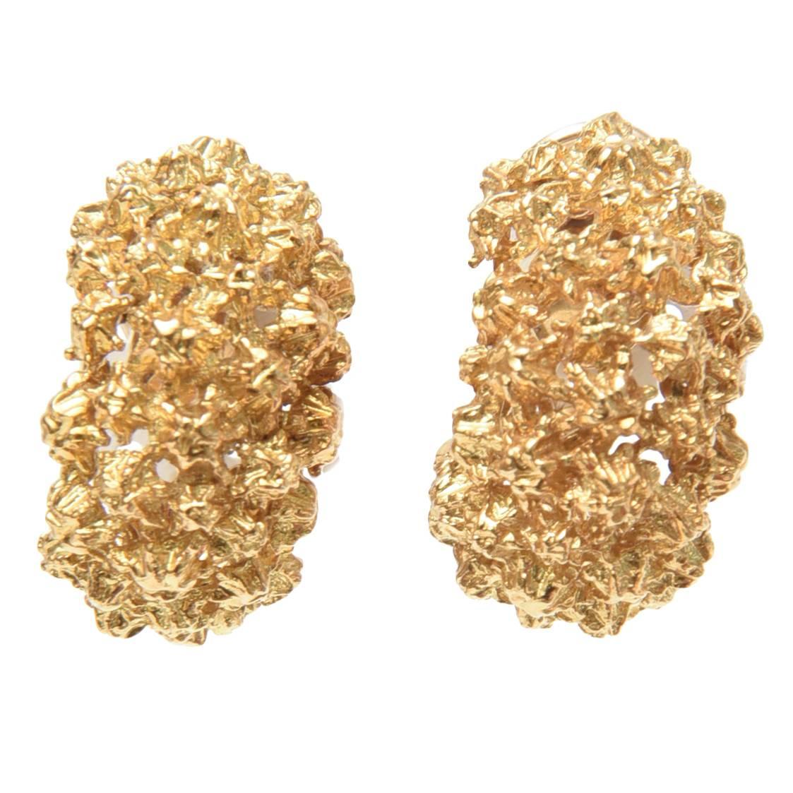Pair of Gold Cluster Nugget Clip On Earrings