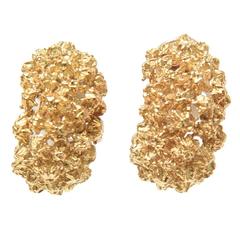 Pair of Gold Cluster Nugget Clip On Earrings