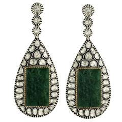 Carved Emerald Rosecut Diamond Earrings