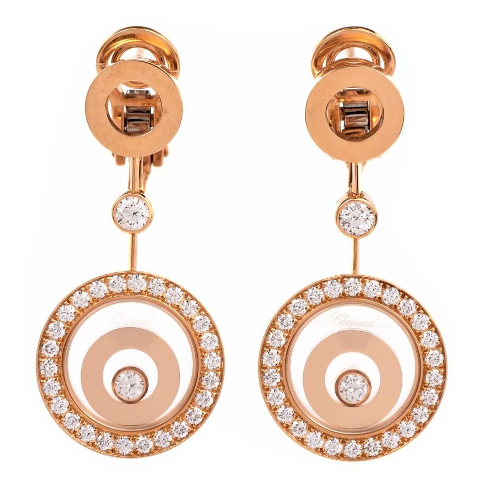 Chopard Diamond Gold Happy Spirit  Collection Drop Earrings