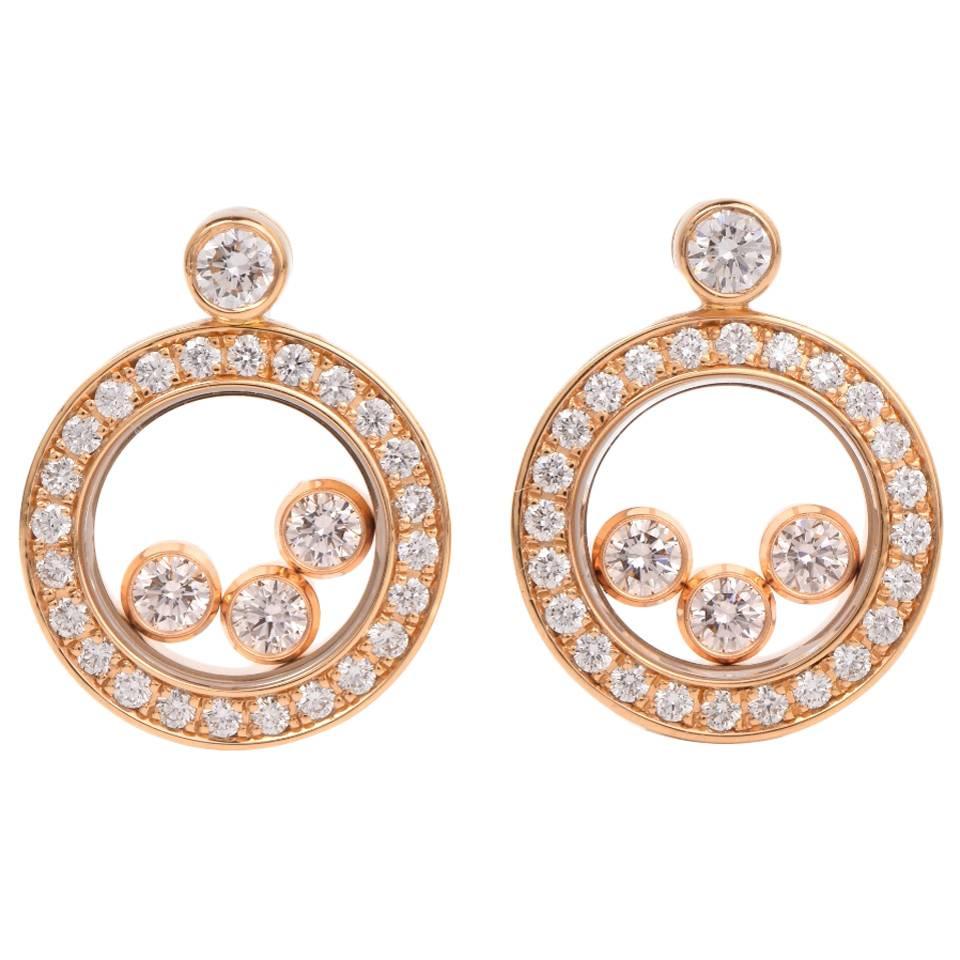 Chopard Diamond Gold "Happy Diamonds" Stud Earrings