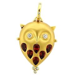 Temple St. Clair Gold Garnet Diamond Owl Locket Pendant