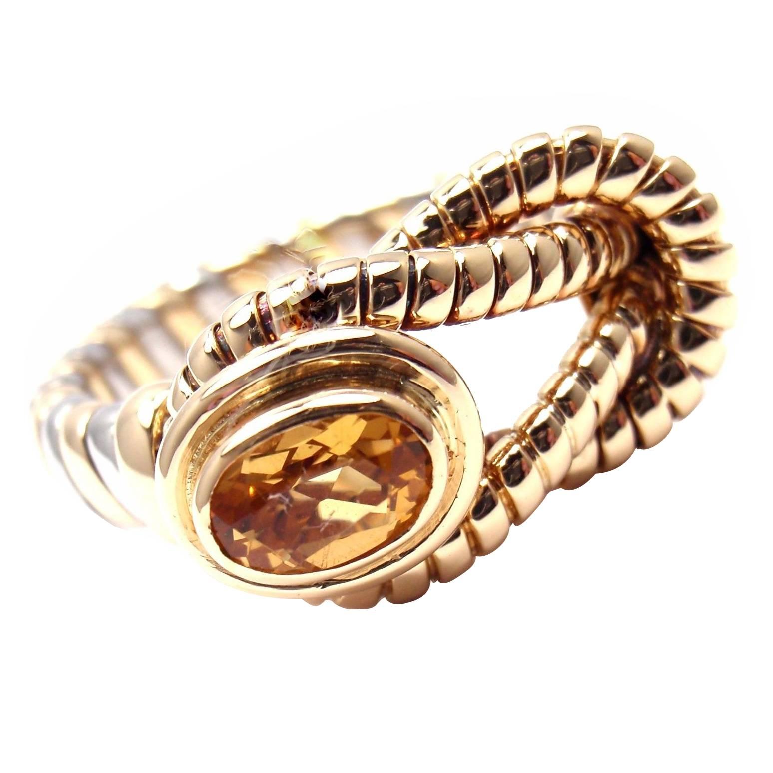 Cartier Citrine Stainless Steel Gold Hercules Knot Band Ring