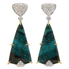 Chrysocolla Malachite Earrings with Diamond Pave Triangular Top 3