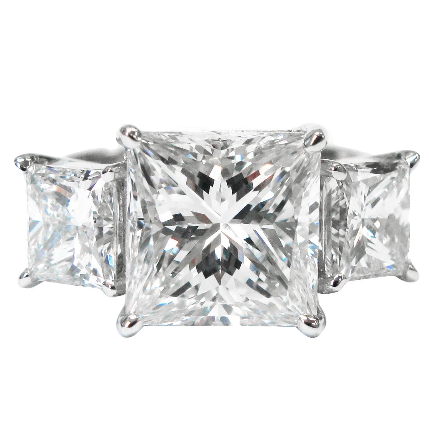 3.20 Carat GIA Cert Princess Cut Diamond Platinum Three Stone Ring