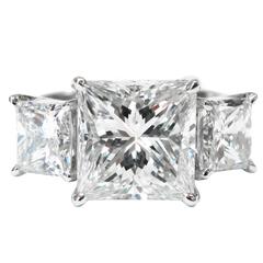 3.20 Carat GIA Cert Princess Cut Diamond Platinum Three Stone Ring
