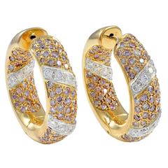 Sabbadini Diamond Pink Diamond Gold Hoop Earrings