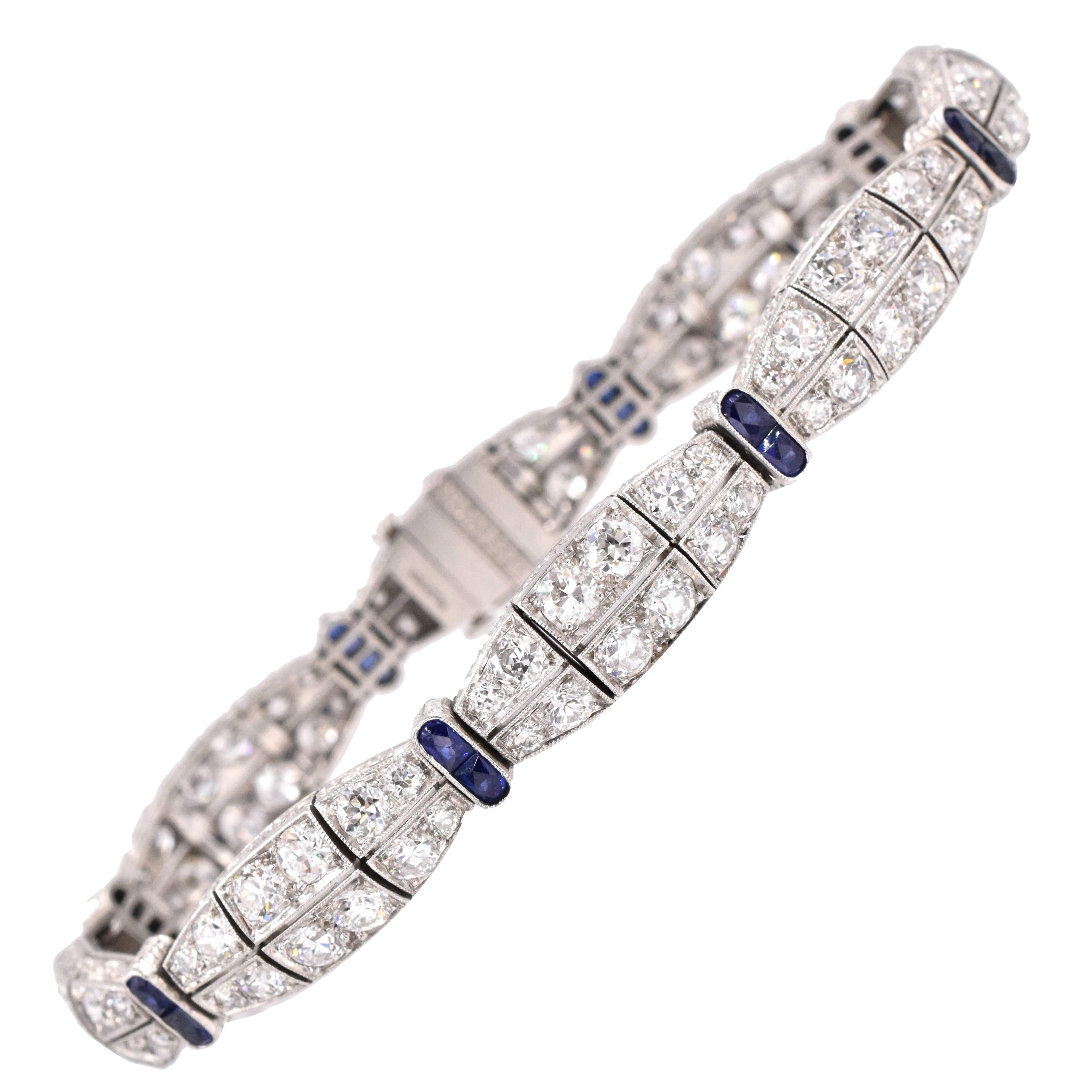 1930s Art Deco Sapphire Diamond Platinum Bracelet