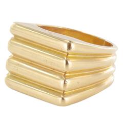Vintage 1960s Ribbed Gold Signet Ring  