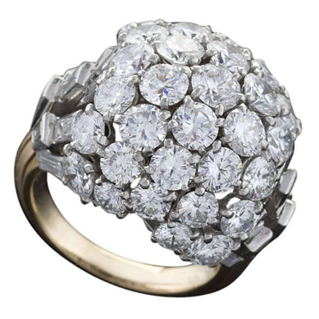 Boucheron Paris 1950s Diamond Gold and Platinum Bombé Ring