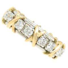 Tiffany & Co. Schlumberger Diamond Gold Platinum Classic X Band Ring