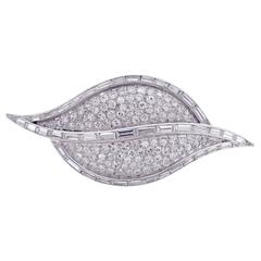 Van Cleef & Arpels Baguette and Round Diamonds Platinum Leaf Brooch