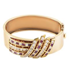 Ruby Diamond Gold Bangle Bracelet