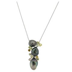 Midas Tahitian Pearl Fancy Diamond Gold Pendant Necklace