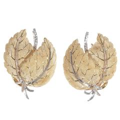 Buccellati Two Color Gold Large Double Leaf Earrings