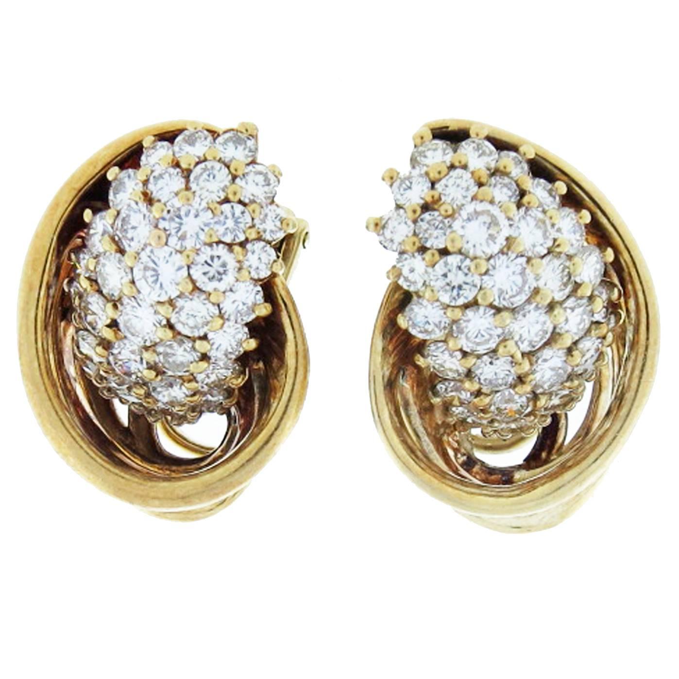  Jose Hess Artistic Diamond Gold Cornucopia Earrings For Sale