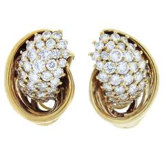 Jose Hess Artistic Diamond Gold Cornucopia Earrings