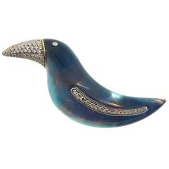 Vhernier Tucano Rock Crystal Diamond Gold Bird Pin Brooch Clip