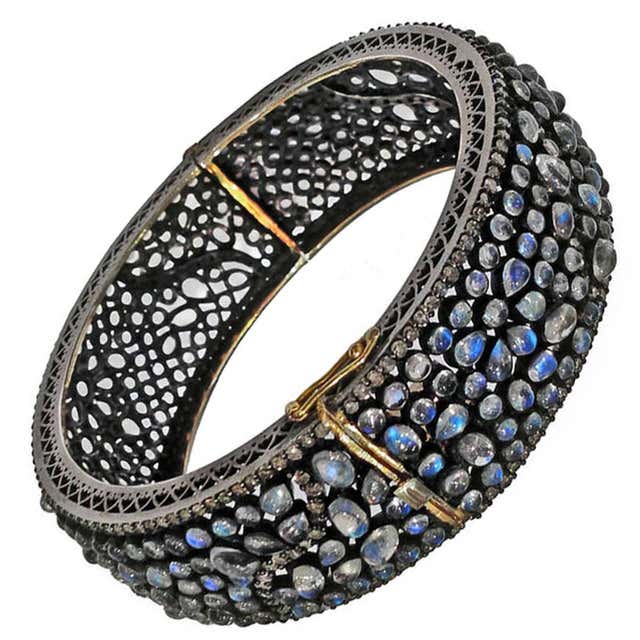 Lauren Harper Blue Moonstone Diamond Silver Gold Bubble Cuff Bracelet ...