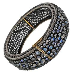 Lauren Harper Blue Moonstone Diamond Silver Gold Bubble Cuff Bracelet 6