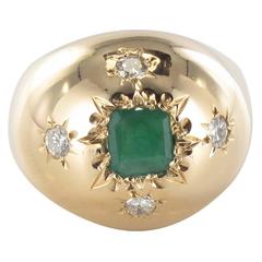 1960s Domed Emerald Diamond Gold Ring 11