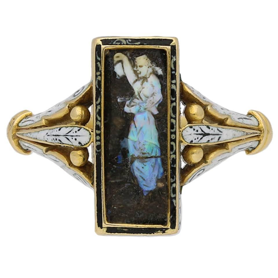 Carved Opal Ring Attributed to Wilhelm Schmidt for Giuliano For Sale