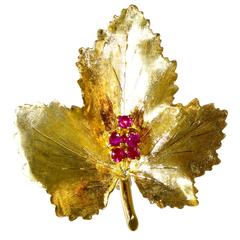 Tiffany & Co. Ruby Gold Leaf Brooch