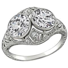Early 20th Century 2.60 Carat Double Diamond Platinum Ring