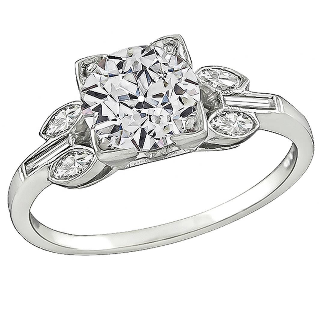 Art Deco 1.56 Carat GIA Certified Diamond Platinum Engagement Ring For Sale