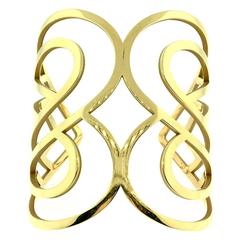 Poiray Wide Double Heart Gold Cut-out Cuff Bracelet 