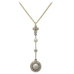 1890s Antique Victorian Pearl and 0.42 Carat Diamond, 18k Yellow Gold Pendant 6