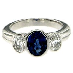 Sapphire Diamond Platinum Three Stone Ring 6