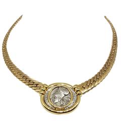 Athena and Pegasus Diamond Silver Gold Coin Necklace