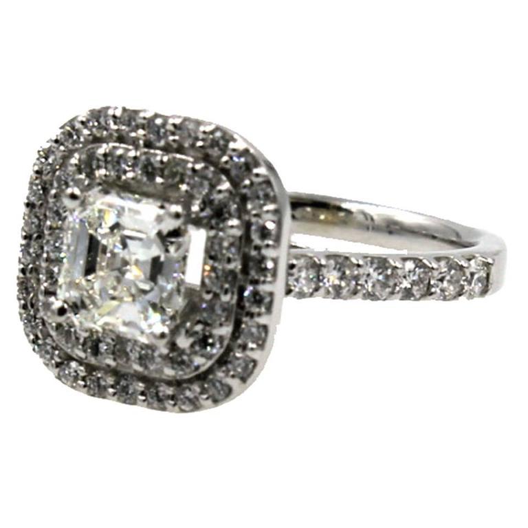 1.5 Carat Square Emerald Cut Diamond Halo Engagement Ring GIA Certified For Sale at 1stdibs