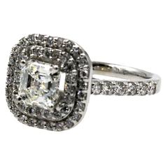 1.5 Carat Square Emerald Cut Diamond Halo Engagement Ring GIA Certified