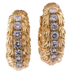 1960s David Webb Diamond Gold Hoop Earrings 5