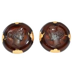 Antique Carved Carnelian Gold Earrings