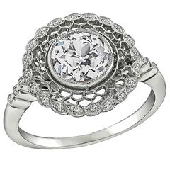 Vintage 1.30 Carat Old European Diamond Platinum Engagement Ring