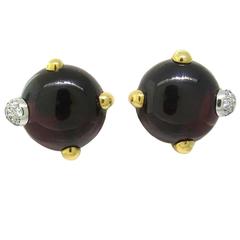 Pomellato Garnet Cabochon Diamond Gold Earrings