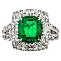 One of a Kind 3.04 Carat Tsavorite Garnet Diamond Platinum Ring 10