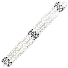 Tiffany and Co. Voile 3 Row Pearl Diamond Platinum Bracelet