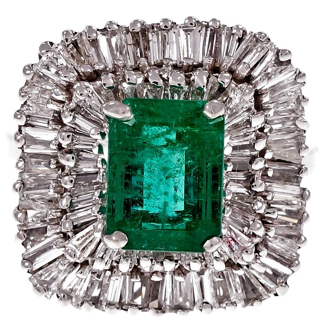 2.31 Carat GIA Cert Emerald Diamond Gold Ballerina Ring