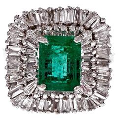 Vintage 2.31 Carat GIA Cert Emerald Diamond Gold Ballerina Ring