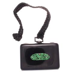 French Art Deco Jade Enamel Diamond Gold Compact