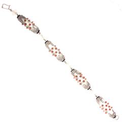 Rock Crystal Coral Onyx Diamond Platinum Bracelet